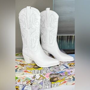 Jeffrey Campbell Dagget Boot Women’s US9.5 White Leather Western Mid‑Calf